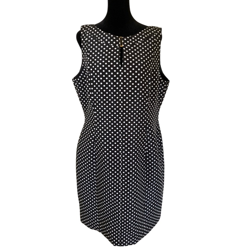 Tahari Arthur Levine Classic Black White‎ Polka Dot Sleeveless Sheath Dress S 14
